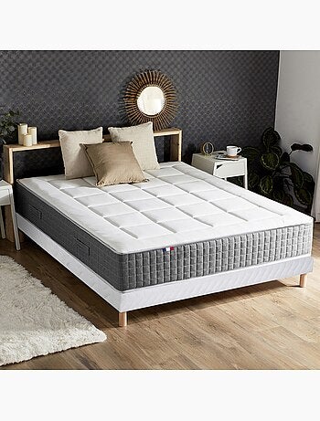 Ensemble matelas ressorts 7 zones H28 sommier gris chiné 160x200