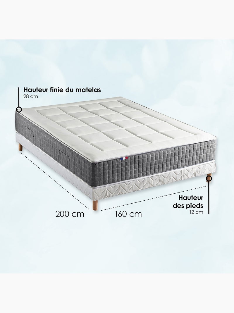 Ensemble matelas MAX ressorts 7 zones H28 + sommier blanc 160x200 Blanc - Kiabi
