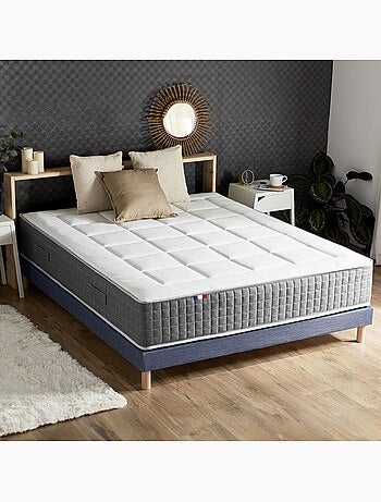 Ensemble matelas ressorts 7 zones H28 sommier gris chiné 160x200