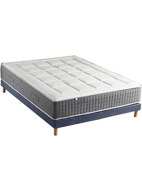 Ensemble matelas MAX ressorts 7 zones H28 + sommier bleu denim 160x200 - Kiabi