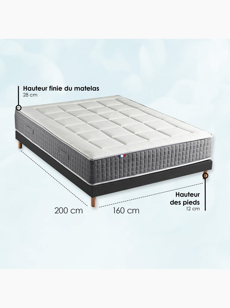 Ensemble matelas MAX ressorts 7 zones H28 sommier noir 160x200 gris anthracite - Kiabi