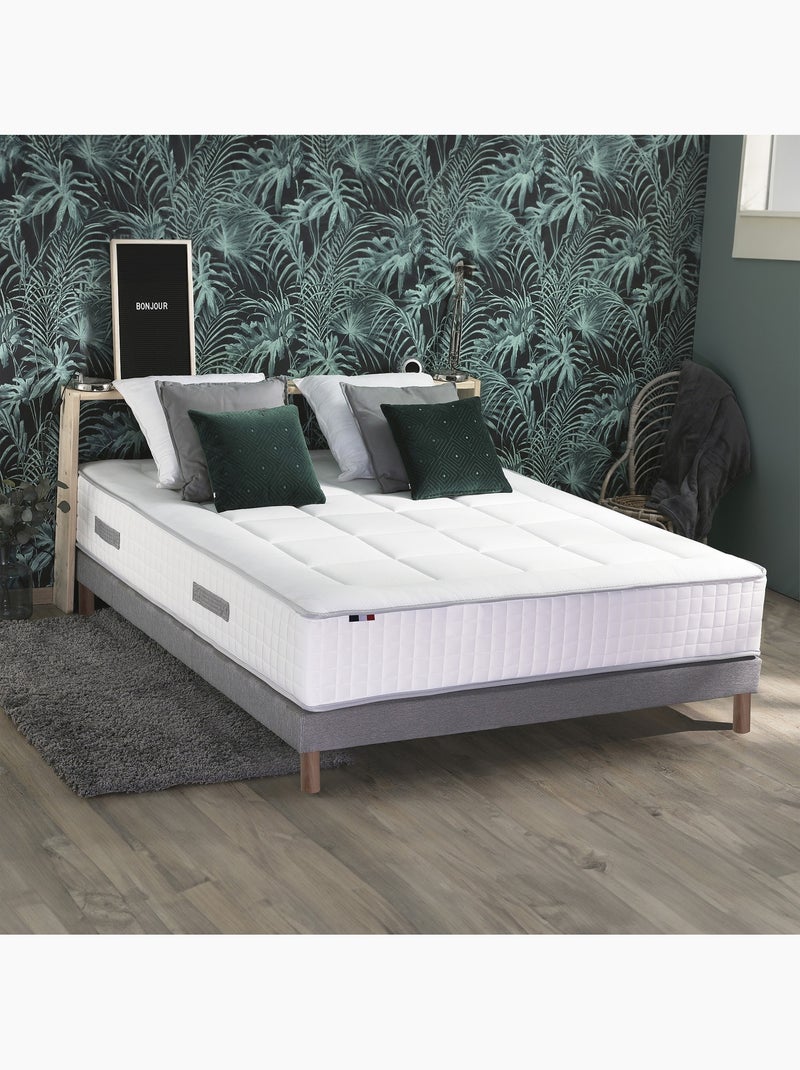 Ensemble matelas mémoire 7 zones BELLAGIO 2 avec sommier tapissier - 140 x 190 cm Blanc Gris - Kiabi