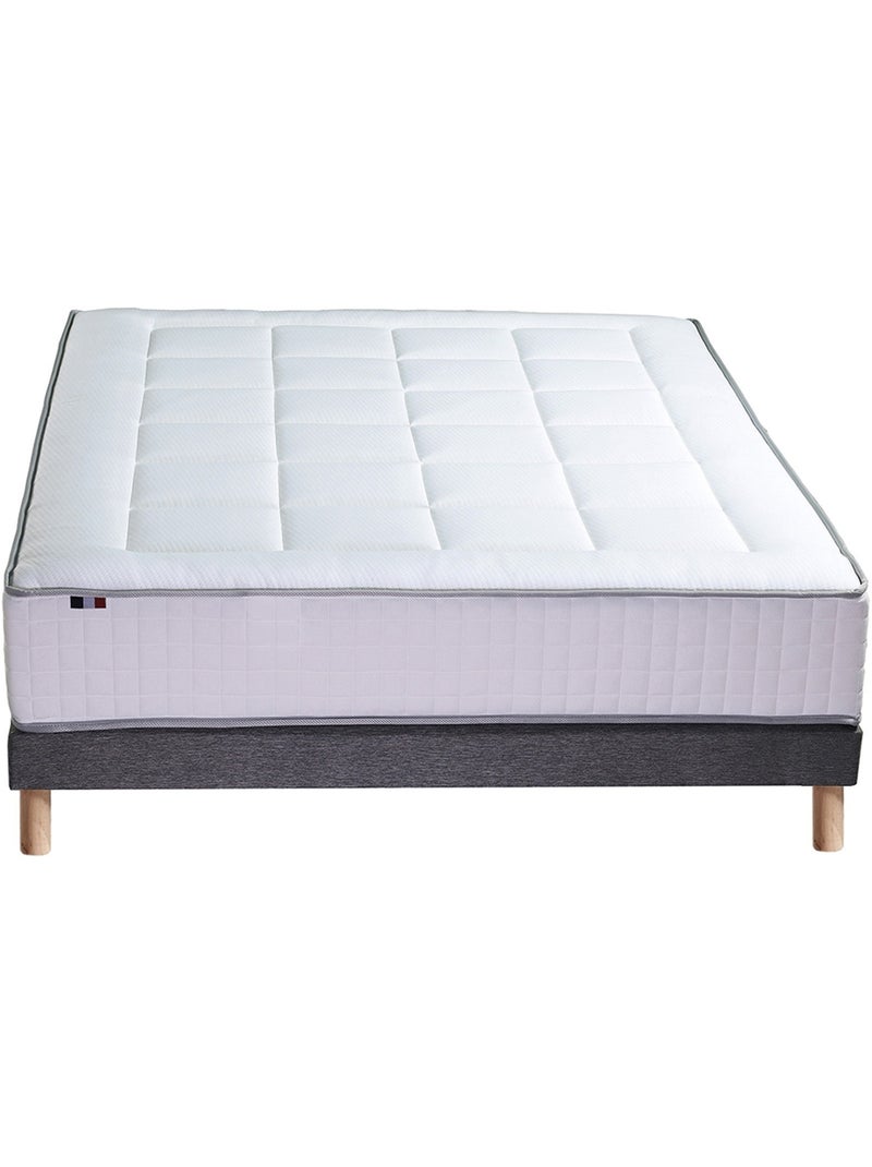 Ensemble matelas mémoire 7 zones BELLAGIO 2 avec sommier tapissier - 140 x 190 cm Blanc Gris - Kiabi
