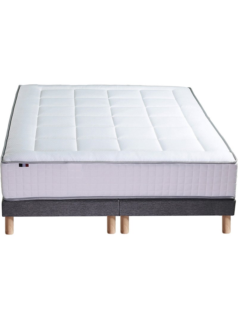 Ensemble matelas mémoire 7 zones BELLAGIO 2 avec sommier tapissier Blanc Gris - Kiabi
