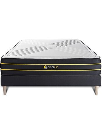 Ensemble Matelas Mémoire de forme et micro ressorts ensachés et Sommier tapissier en kit Noir - Ult