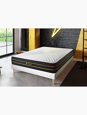 Ensemble Matelas Mémoire de forme et micro ressorts ensachés et Sommier Tapissier multi-lattes Blan