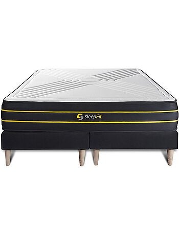 Ensemble Matelas Mémoire de forme et micro ressorts ensachés et Sommier Tapissier multi-lattes Noir