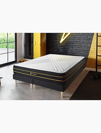 Ensemble Matelas Mémoire de forme et micro ressorts ensachés et Sommier Tapissier multi-lattes Noir