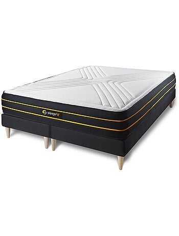 Ensemble Matelas Mémoire de forme et micro ressorts ensachés et Sommier Tapissier multi-lattes Noir