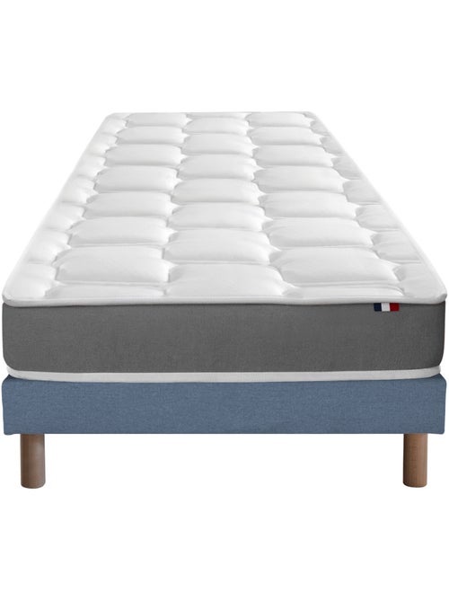 Ensemble matelas mémoire de forme et mousse HR ZENITH avec sommier - confort français - Bleu denim - Kiabi Ensemble matelas mémoire de forme et mousse HR ZENITH avec sommier - confort français - Bleu denim - Kiabi
