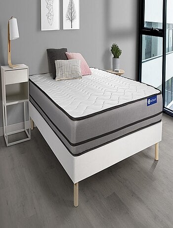 Ensemble Matelas Mémoire de forme et Sommier tapissier en kit Blanc - Actimemo night