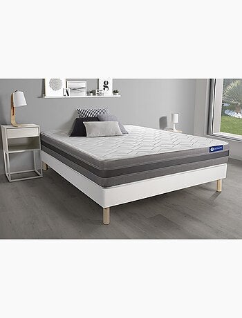 Ensemble Matelas Mémoire de forme et Sommier tapissier en kit Blanc - Actimemo relax