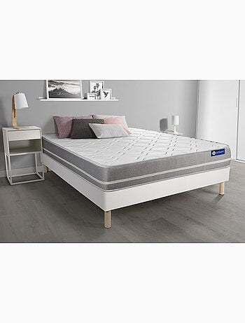 Ensemble Matelas Mémoire de forme et Sommier tapissier en kit Blanc - Actimemo touch
