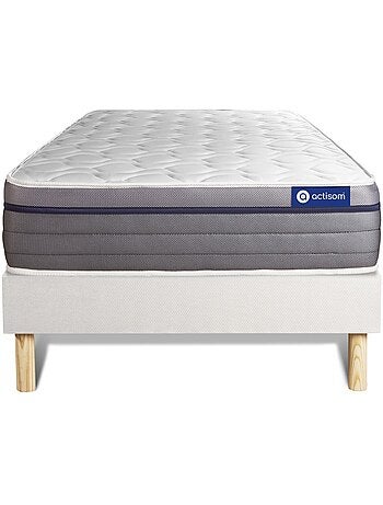 Ensemble Matelas Mémoire de forme et Sommier tapissier en kit Blanc - Actimemo zen