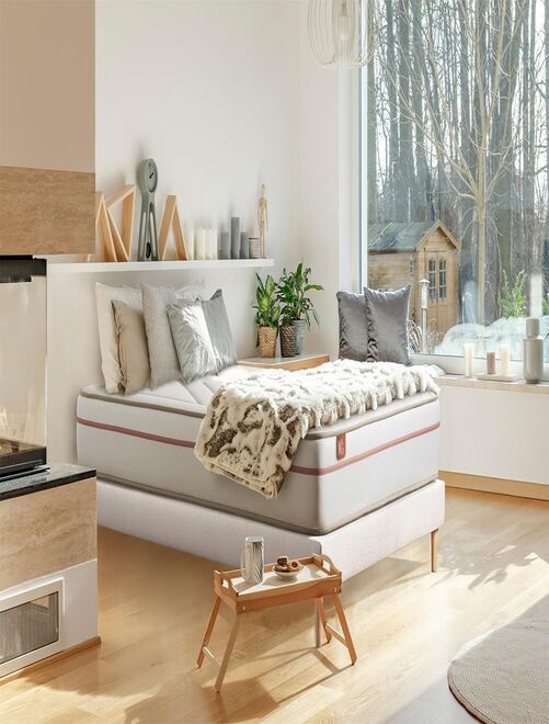 Ensemble Matelas Mémoire de forme et Sommier tapissier en kit Blanc - Le Paisible - Kiabi