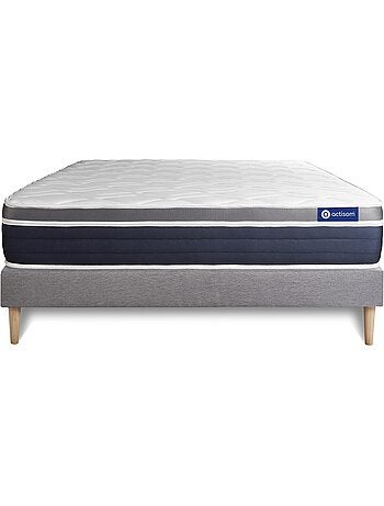 Ensemble Matelas Mémoire de forme et Sommier tapissier en kit Gris - Actimemo confort