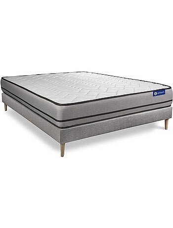 Ensemble Matelas Mémoire de forme et Sommier tapissier en kit Gris - Actimemo night