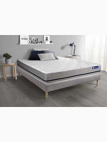 Ensemble Matelas Mémoire de forme et Sommier tapissier en kit Gris - Actimemo soft