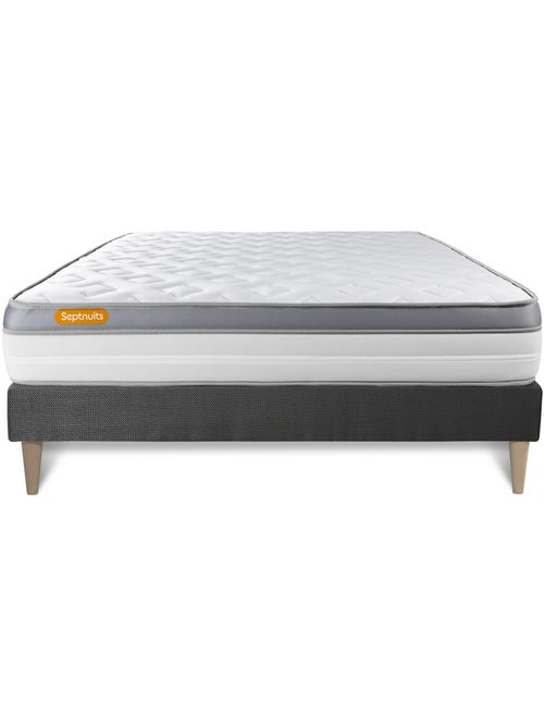 Ensemble Matelas Mémoire de forme et Sommier tapissier en kit Gris - Memo zen - Kiabi