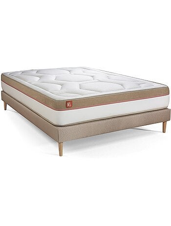 Ensemble Matelas Mémoire de forme et Sommier Tapissier multi-lattes Beige - Le Cosy