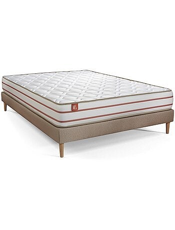 Ensemble Matelas Mémoire de forme et Sommier Tapissier multi-lattes Beige - Le Doux
