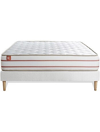 Ensemble Matelas Mémoire de forme et Sommier Tapissier multi-lattes Blanc - Le Doux