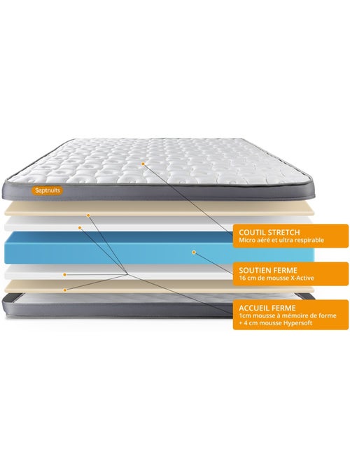 Ensemble Matelas Mémoire de forme et Sommier Tapissier multi-lattes Blanc - Memo plus - Kiabi