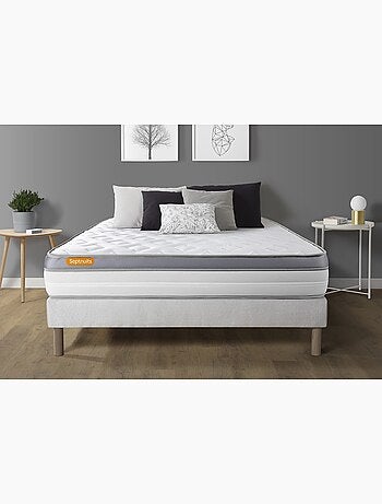 Ensemble Matelas Mémoire de forme et Sommier Tapissier multi-lattes Blanc - Memo zen