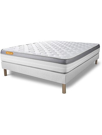 Ensemble Matelas Mémoire de forme et Sommier Tapissier multi-lattes Blanc - Memo zen