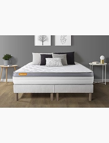 Ensemble Matelas Mémoire de forme et Sommier Tapissier multi-lattes Gris - Memo zen