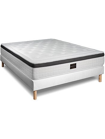 Ensemble Matelas Mémoire de forme et Sommier Tapissier multi-lattes Blanc - Privilège