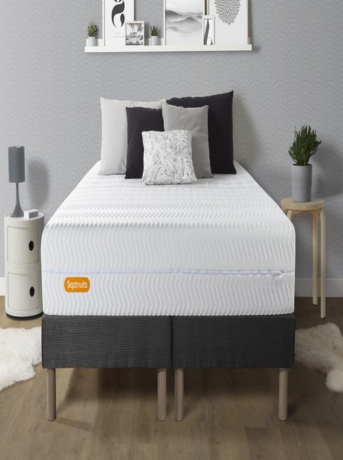 Ensemble Matelas Mémoire de forme et Sommier Tapissier multi-lattes Gris - Memo bio - Kiabi
