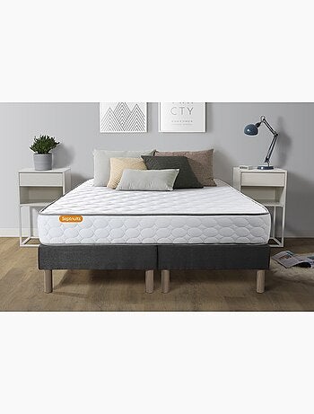 Ensemble Matelas Mémoire de forme et Sommier Tapissier multi-lattes Blanc - Memo