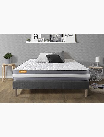 Ensemble Matelas Mémoire de forme et Sommier Tapissier multi-lattes Gris - Memo plus