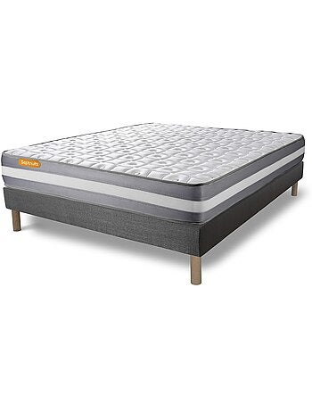 Ensemble Matelas Mémoire de forme et Sommier Tapissier multi-lattes Gris - Memo plus