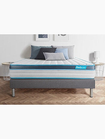 Ensemble Matelas Mémoire de forme et Sommier Tapissier multi-lattes Gris - Perform