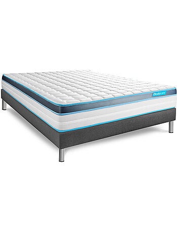 Ensemble Matelas Mémoire de forme et Sommier Tapissier multi-lattes Gris - Perform
