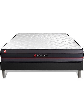 Ensemble Matelas Mémoire de forme et Sommier Tapissier multi-lattes Noir - Regen