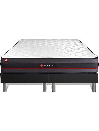 Ensemble Matelas Mémoire de forme et Sommier Tapissier multi-lattes Noir - Regen