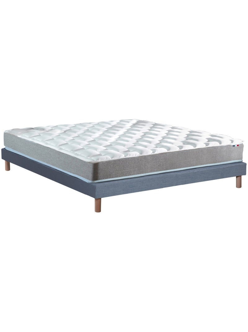 Ensemble matelas mémoire de forme mousse HR sommier bleu 140x190 Blanc Bleu - Kiabi