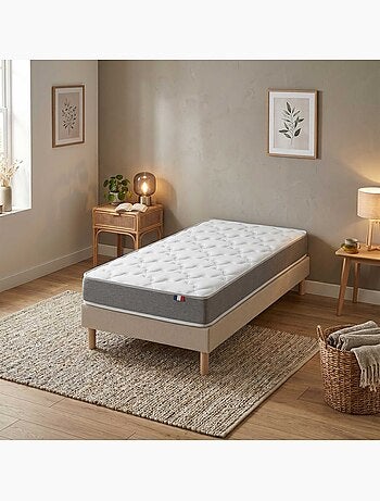Ensemble matelas mousse, 25kg/m3, H16, sommier en kit beige
