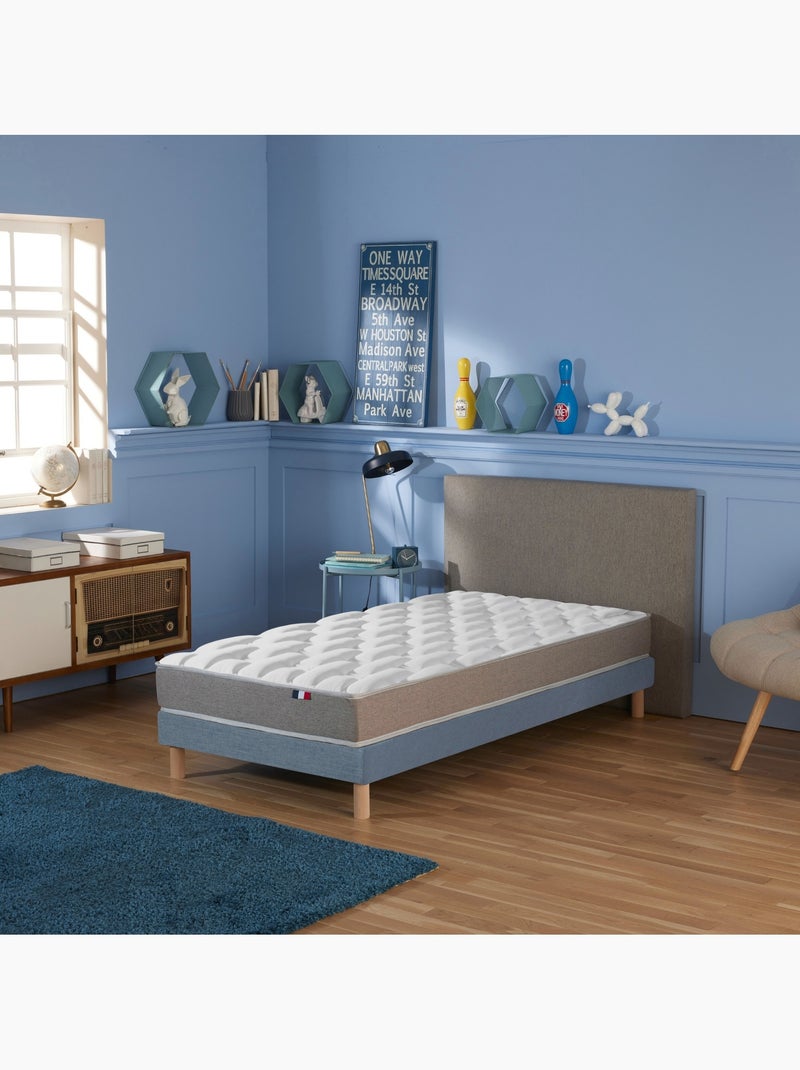 Ensemble Matelas Mousse à Mémoire de forme et mousse HR ZENITH + Sommier , Sommier Bleu Blanc Bleu - Kiabi
