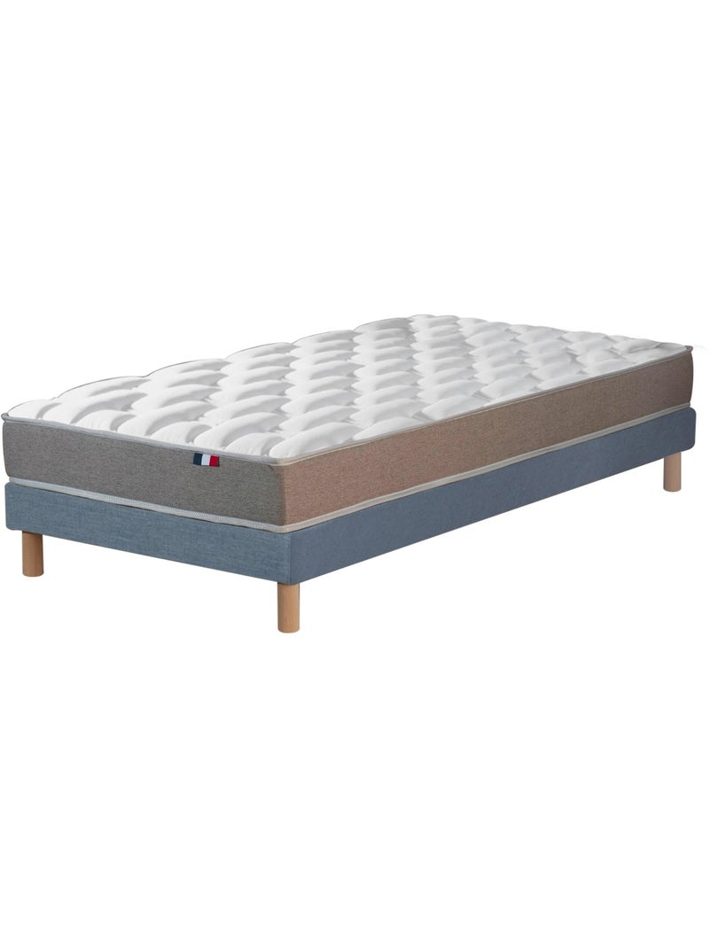 Ensemble Matelas Mousse à Mémoire de forme et mousse HR ZENITH + Sommier , Sommier Bleu Blanc Bleu - Kiabi