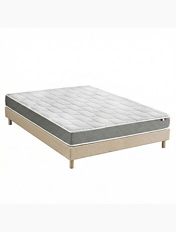 Ensemble matelas mousse accueil memoire de forme, H16, sommier en kit beige