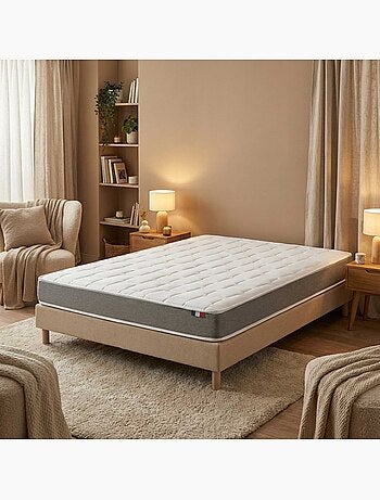 Ensemble matelas mousse accueil memoire de forme, H16, sommier en kit beige