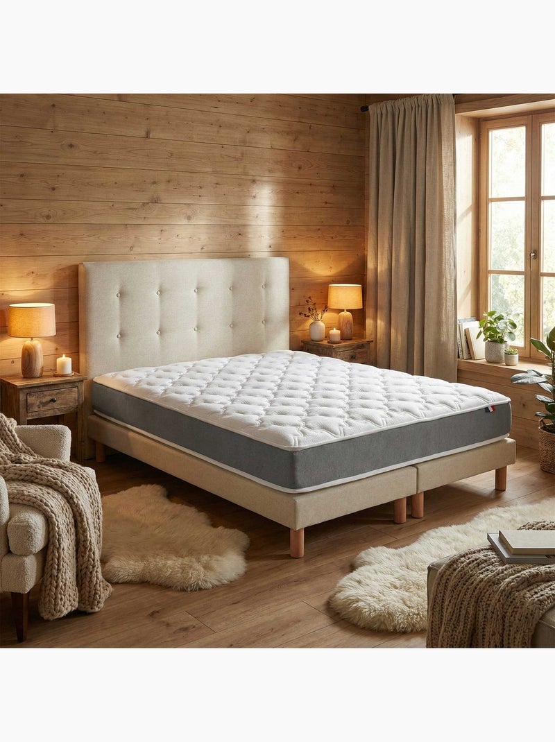 Ensemble matelas mousse accueil memoire de forme, H16, sommier et tete de lit capitonnee beige Beige clair - Kiabi