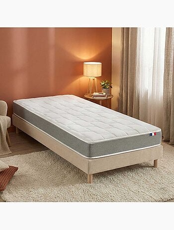 Ensemble matelas mousse accueil memoire de forme, H16, sommier lattes fixes beige