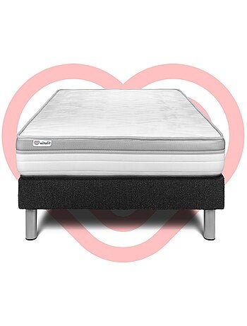 Ensemble Matelas Mousse et Sommier tapissier en kit Gris - VITAL RELAX