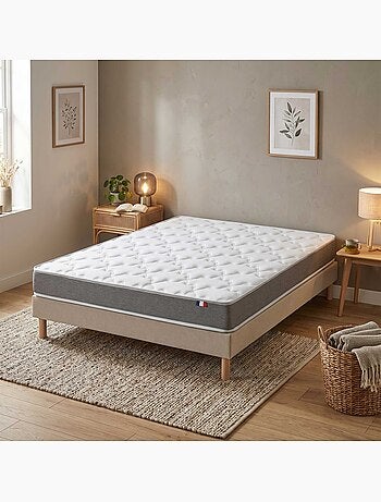 Ensemble matelas mousse haute densité, 25kg/m3, H14, sommier en kit beige