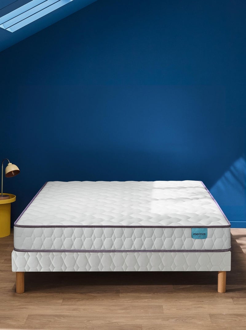 Ensemble matelas mousse haute densité OPTILIT, sommier TWIST et pieds Blanc - Kiabi